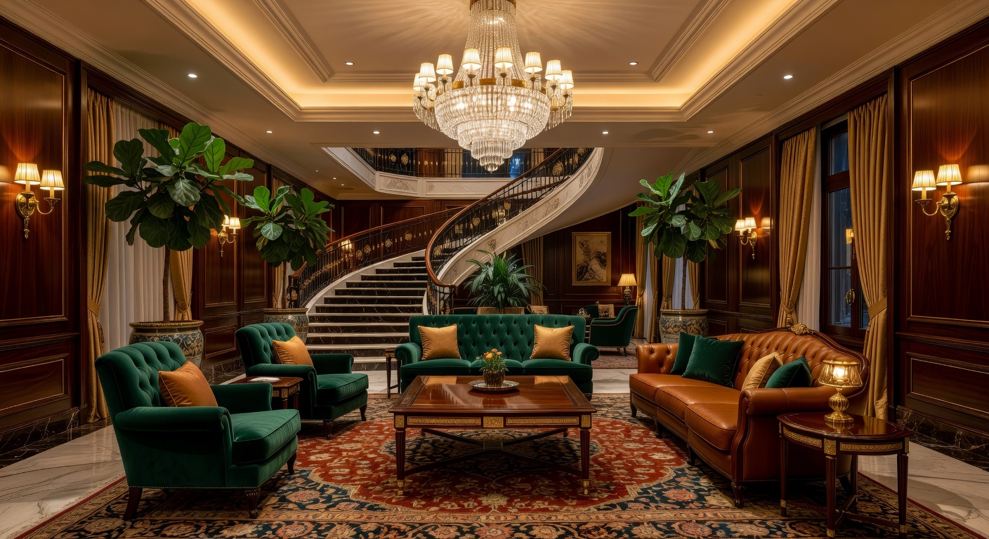 Elegant hotel interior with luxury decor and warm lighting