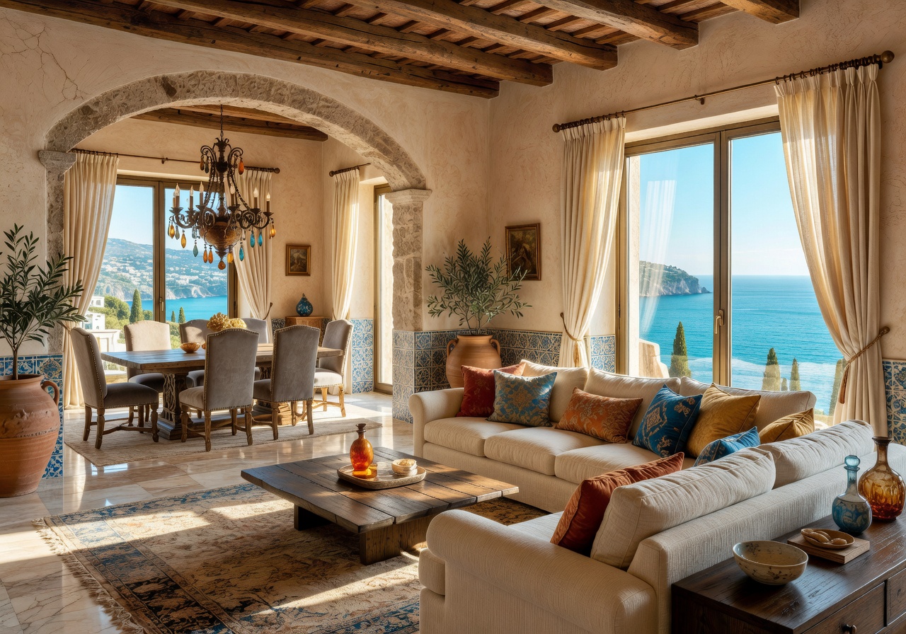 Executive suite with separate living room, dining area and luxury Mediterranean decor